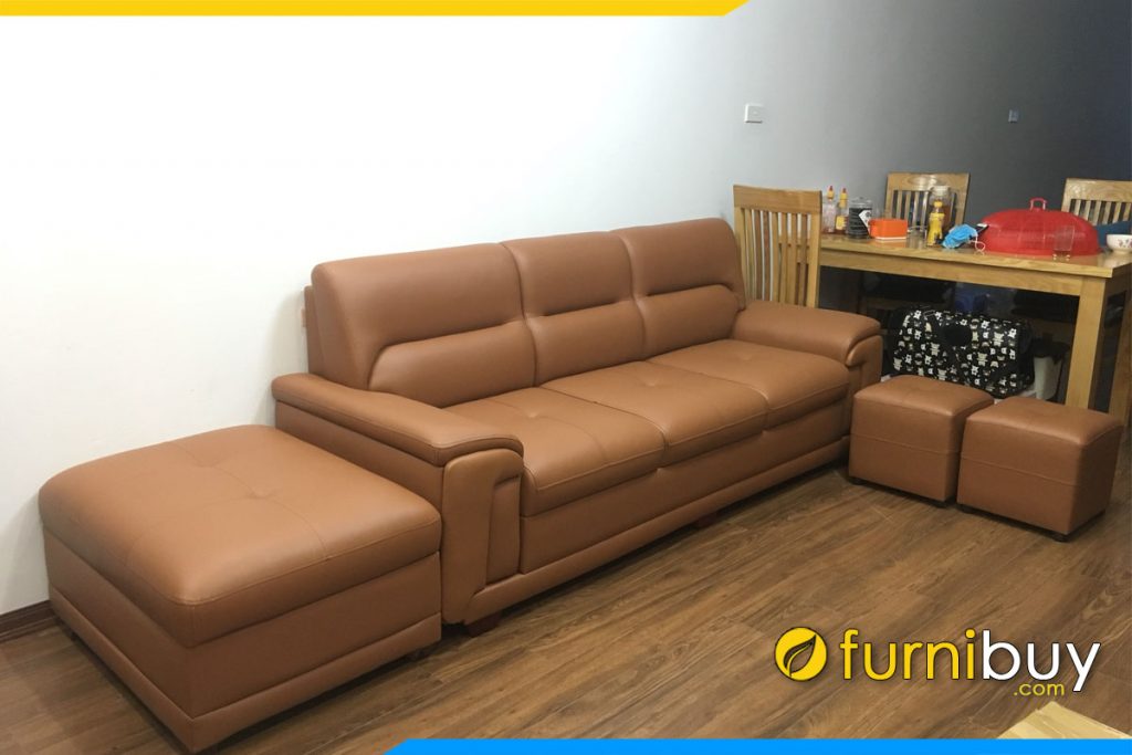 Ghế sofa văng da Hàn Quốc 3 chỗ ngồi hiện đại may rút chỉ tựa lưng