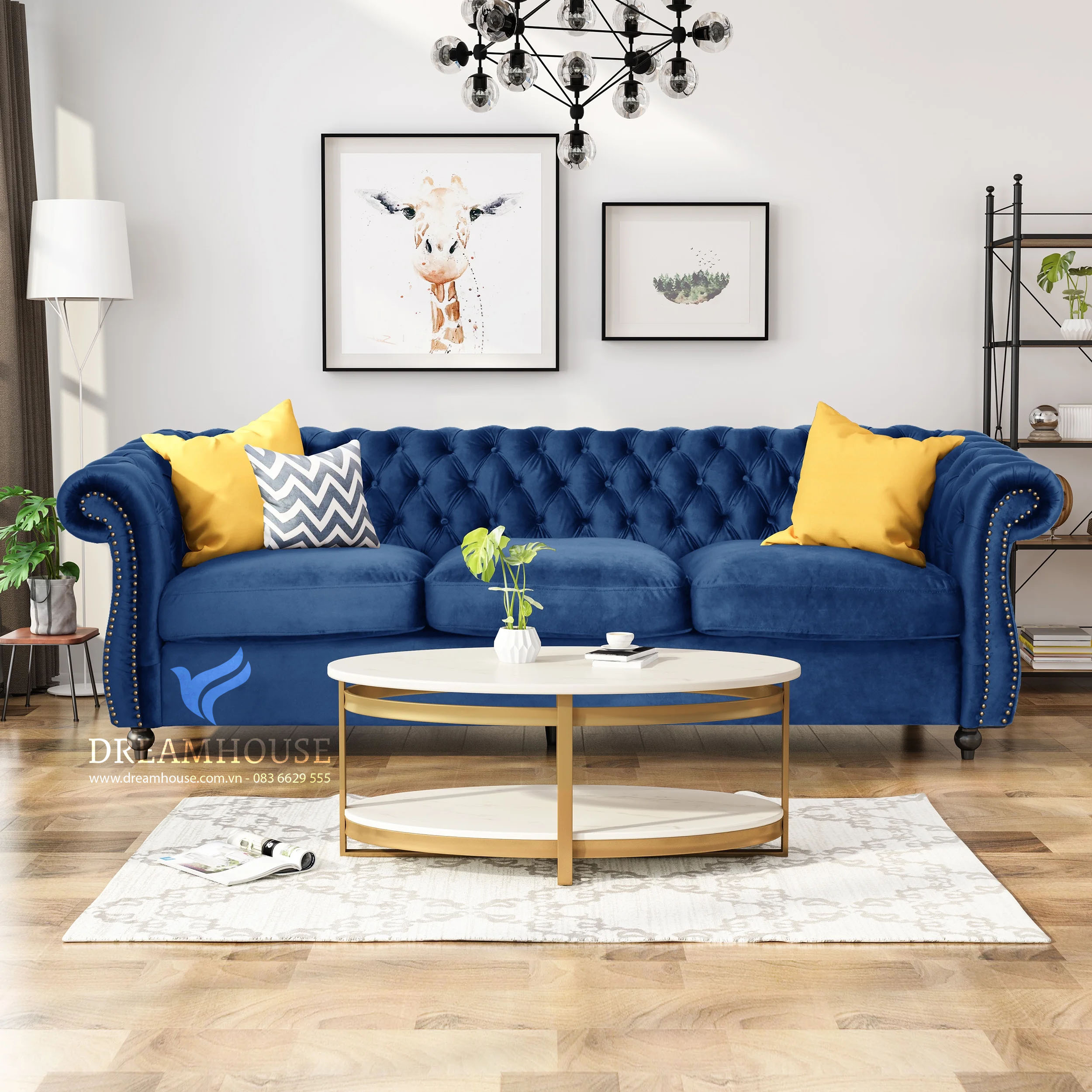 Sofa màu xanh nên chọn gối ôm màu be, xanh đậm