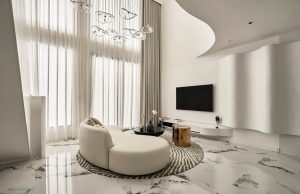 Căn hộ thông tầng 139 m2 màu trắng tối giản